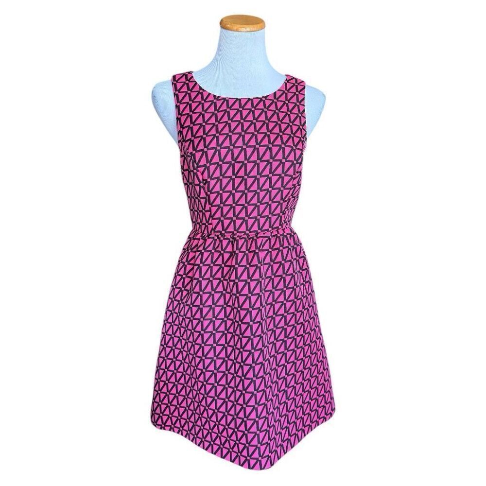 Womens Kaari Blue Hot Pink & Black Triangle Print Fit & Flare Sleeveless Dress 4